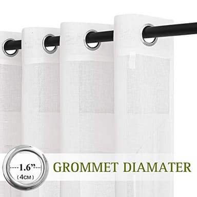 NICETOWN White Sheer Linen Curtains Flax Texture for Bedroom, Vintage Grommet Top Semitransparent Privacy Window Treatment Light Filtering for Living Room / Flat, W52 x L72, Set of 2 - Image 3