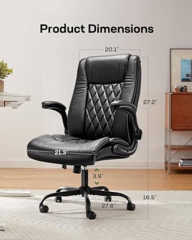 Marsail Executive Office Chair with Flip-up Armrests,PU Leather Ergonomic Desk Chair Height-Adjustable Swivel Rolling Computer Desk Chair,Black - Image 2