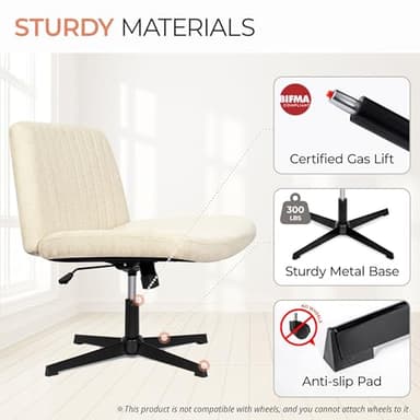 Orange Factory Criss Cross Chair No Wheel Wide Cross Legged Office Desk Vanity Chair Comfy Fabric Armless Adjustable Swivel for Home Computer Task (Beige) - Image 8