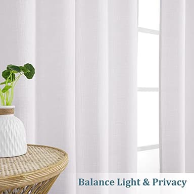 Chyhomenyc White Curtains 120 Inch Length 2 Panels Set, Faux Linen Textured Light Filtering Soft Airy Farmhouse Curtain Drapes Ceiling to Floor for Large Window, 50Wx120L - Image 2