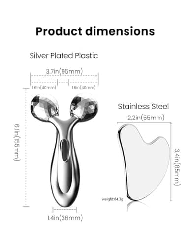 Stainless Steel Gua Sha & Silver Plated Plastic Face Roller Set, Facial Massage Tools, Facial Tool for Face Sculpting - Image 2