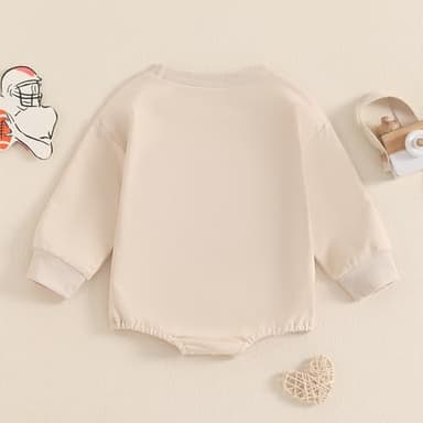 VISGOGO Newborn Infant Baby Boy Girls Oversized Romper Game day Sweater Onesie Coming Home Outfit Neutral Clothes (Khaki-Game day, 6-12 Months) - Image 4