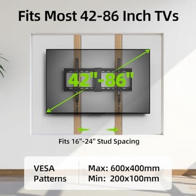 USX MOUNT TV Wall Mount,Low Profile TV Mount for Most 42-86 Inch Flat Screen Televisions,Max VESA 600x400mm Fixed Wall Mount Bracket Holds up to 132 lbs,Fits 16"/18"/24" Studs - Image 4
