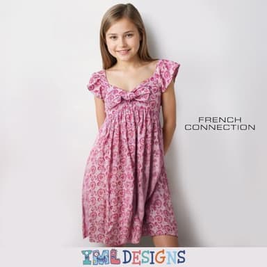 French Connection Girls All Over Print Soft Casual Dress - Flutter Sleeve Floral Print Smocked Summer Sundress with Bow for Kids (Rose, Size 7/8) - Image 4