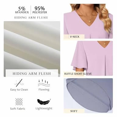 Anyally Women's Summer Dressy Chiffon Blouses V Neck Ruffle Short Sleeve Tunic Tops for Leggings Casual T-Shirts, XL Red Flower White - Image 6