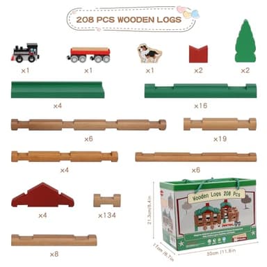 Wondertoys 208 Pcs Wooden Log Set - Classic Building Logs Ages 3+ - Best Retro Building Gift Set for Boys - Creative Construction Engineering Educational Gifts - Image 5