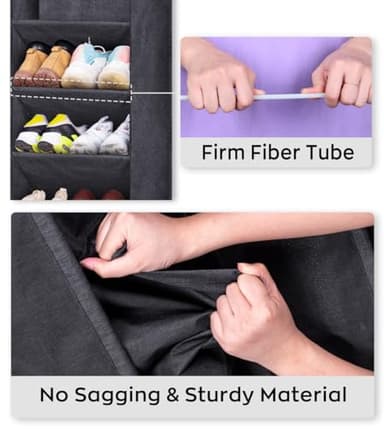 SLEEPING LAMB Over The Door Shoe Organizer for Closet with Large Deep Pockets, Narrow Shoe Rack for Door Hanging Boots Storage, Black - Image 4