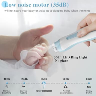 ODIFORGOO Baby Nail Trimmer Electric Baby Nail File,USB Charging 15 in 1 Nail Clippers kit with Dust Cover LED Light,Trim Buffer Kit for Newborn Infant Toddler or Adults Toes Fingernails Care(Blue) - Image 6