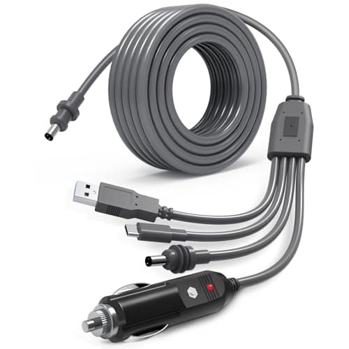 Kzreect 4-in-1 DC Power Cable 10FT/3M for 12V Satellite Internet Device, USB-C, USB-A, Cigarette Lighter, and DC Male Connectors, Waterproof 18AWG Cable for Car, RV, Outdoor Use - Image 1