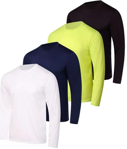 Real Essentials 4 Pack: Mens Long Sleeve Dry Fit T Shirts Hiking Fishing Workout Gym Work Sun UPF 50 Wicking Running Tee, Set 9, Large - Image 1