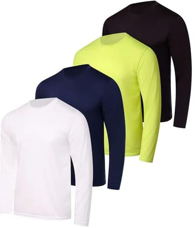 Real Essentials 4 Pack: Mens Long Sleeve Dry Fit T Shirts Hiking Fishing Workout Gym Work Sun UPF 50 Wicking Running Tee, Set 9, Large - Image 1