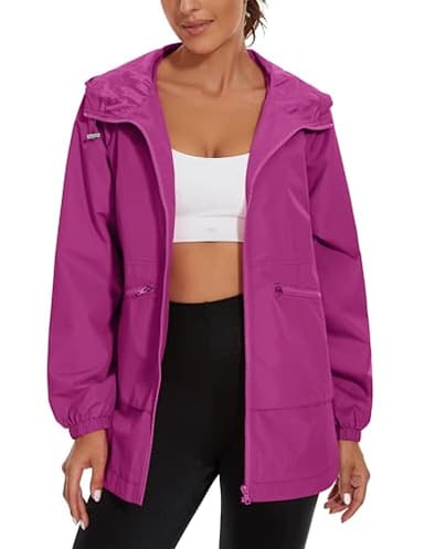 PESION Women's Waterproof Rain Jacket Lightweight Hooded Raincoat for Hiking Travel Outdoor, Violet Berry, XXLarge - Image 2