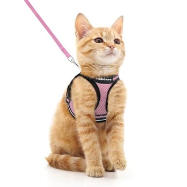 rabbitgoo Cat Harness and Leash Set for Walking Escape Proof, Adjustable Soft Kittens Vest with Reflective Strip for Cats, Comfortable Outdoor Vest, Pink, M - Image 1