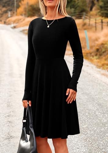PRETTYGARDEN Women's Fall Short Dress Ribbed Knit Crewneck Long Sleeve A Line Flowy Casual Elegant Going Out Winter Dresses (Black,Medium) - Image 7