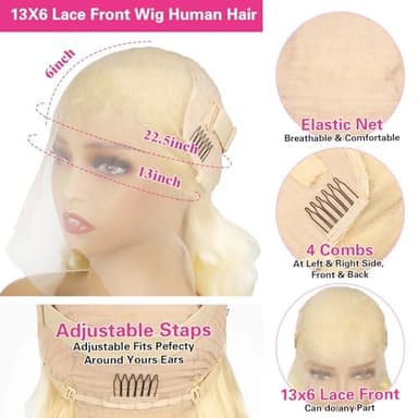 613 Lace Front Wig Human Hair 13x6 Blonde Lace Front Wigs Human Hair 200% Density Body Wave 613 Frontal Wig Pre Plucked With Baby Hair 32 Inch - Image 4