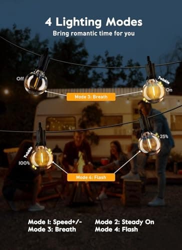 Outdoor String Lights with Remote - 58 Ft Globe Patio Lights, 4 Lighting Modes, 25 LED G40 Bulbs Waterproof Connectable Commercial Hanging Light for Backyard Party - Image 3