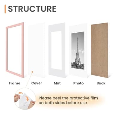 upsimpes 11x14 Picture Frame Set of 5, Display Pictures 8x10 with Mat or 11x14 Without, Wall Gallery Photo Frames, Pink - Image 3