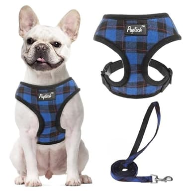 PUPTECK Soft Mesh Dog Harness and Leash Set Pet Puppy Cat Comfort Padded Vest No Pull Harnesses, Navy Blue, M - Image 1