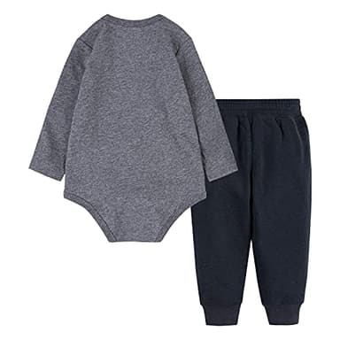 Hurley Baby Boys' Long Sleeve Bodysuit and Jogger Pants 2-Piece Outfit Set, Charcoal Shark Stars, 6M - Image 2