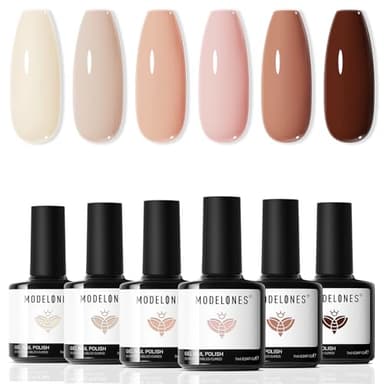 modelones Nude Gel Nail Polish Set -6 Colors Neutral Milky White Pink Brown Gel Polish Kit Skin Tones Soak Off Nail Kit Manicure DIY at Home Nail Art Salon Gift - Image 1
