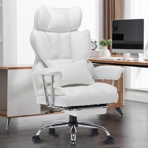 Efomao Big and Tall Office Chair 400lbs – High Back PU Leather Executive Chair with Lumbar Support, Footrest, Swivel Base, Padded Armrests, and Rolling Wheels for Home Office, White Computer Chair - Image 1