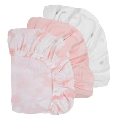 Gllquen Baby Muslin Bassinet Sheets 3 Pack, Breathable Elastic Cozy Fitted Cotton Bassinet Mattress Sheet for Baby Boy Girls, Fit for Hourglass Oval Rectangular Cradle Pad Sheets 33"x17" (Pink) - Image 9