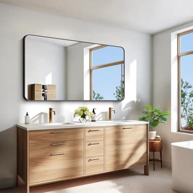 30x55 inch Bathroom Mirror,Black Rectangle Mirror,Wall Mounted Bathroom Frame Vanity Mirror with Round Corner for Bedroom Living Room, Entryway Hangs Horizontal or Vertical - Image 3