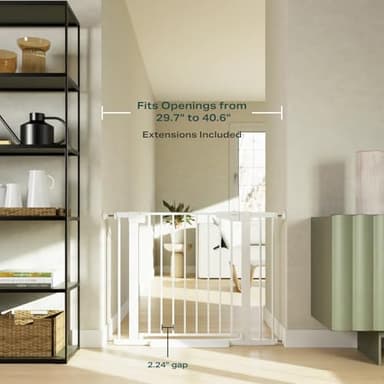 Cumbor 29.7-40.6" Baby Gate for Stairs, Mom's Choice Awards Winner-Dog Gate for Doorways, Pressure Mounted Auto-Close Pet Gates for Dogs Indoor, Safety Child Gate with Easy Walk Thru Door, White - Image 2