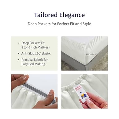 California Design Den Certified 100% Egyptian Cotton Queen Sheets Set - Crisp Percale Sheets Queen Deep Pocket Set, Cool, Crisp & Durable Luxury Bedding - Ivory - Image 4