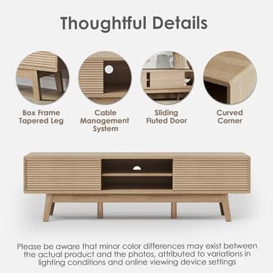 TOLEAD 59" TV Console, Mid Century Modern Media Console for 55/60/65 Inch TV, Low Profile TV Stand with Fluted Sliding Doors, Boho Light Wood Credenza for Living Room, Oak - Image 5