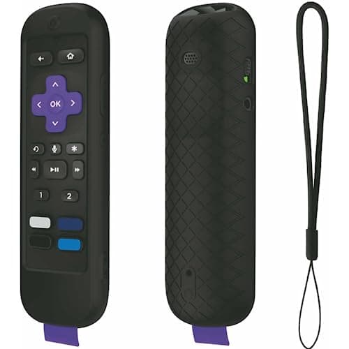 USTIYA Control Remoto Case for Roku TV Ultra 2022 /Voice Remote Pro/Streaming Stick 4K+/Streambar Pro Funda Remote Solar Charging,Silicone Protective Cover,Hanging Rope (Black) - Image 1