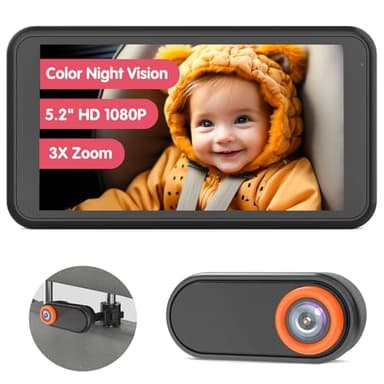 LUCKVIEW BM2 Car Camera for Baby, 5.2" 1080P Screen with 3X Zoom, Clear Rear-Facing View, 360° Rotating Lens, Easy Installation – Safety for Infants and Pets - Image 1