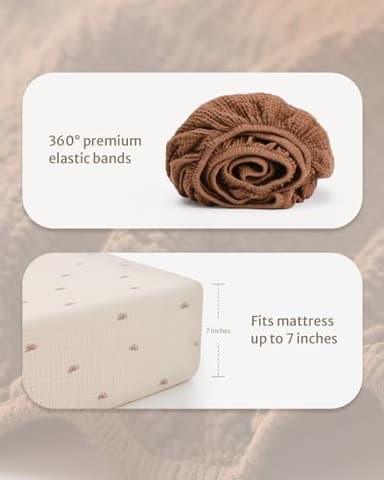 Blissful Diary Muslin Crib Sheets for Girl Boy, Boho Neutral Soft Cotton Baby Sheet for 52''x28'' Standard Crib Mattress, 2 Pack(Sunshine&Brown) - Image 5