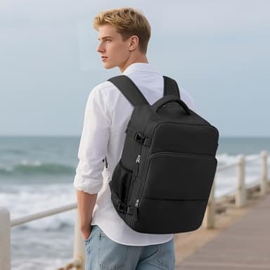 Sinaliy Travel Backpack, Carry on Flight approved Travel Bag with Multi-Pockets, Waterproof 17.3inch Laptop Backpack for Men Women, Black - Image 2