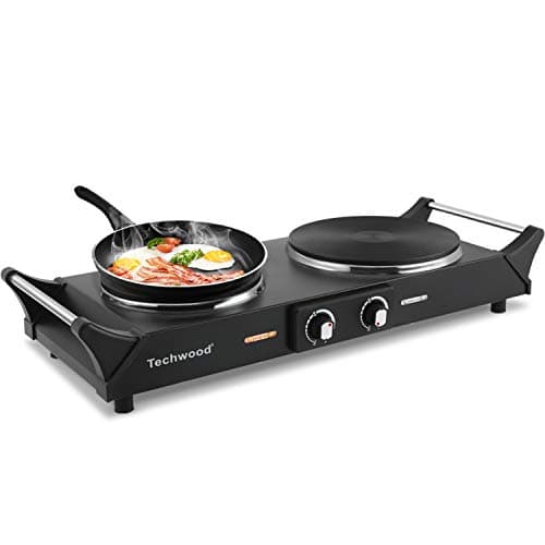 Techwood 1800W Hot Plate Portable Electric Stove Countertop Double Burner with Adjustable Temperature & Stay Cool Handles, 7.5” Cooktop for RV/Home/Camp, Compatible for All Cookwares - Image 1
