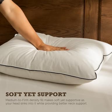 BPC Goose Feather Down Pillows Queen Size, with 100% Organic Cotton Cover - Luxury 3-Chamber Design for Medium Firm Support & Cloud-Like Comfort, Set of 2 Bed Pillows for Sleeping, 20x30 Inches - Image 5