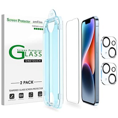 amFilm Tempered Glass Screen Protector + Camera Lens Protector for iPhone 14 6.1, Easy OneTouch Installation, Auto-alignment, Bubble Free Case Friendly, Anti-Scratch (Pack of 2) - Image 1