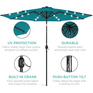Best Choice Products 10ft Solar Polyester LED Lighted Patio Umbrella w/Tilt Adjustment and UV-Resistant Fabric - Cerulean - Image 5