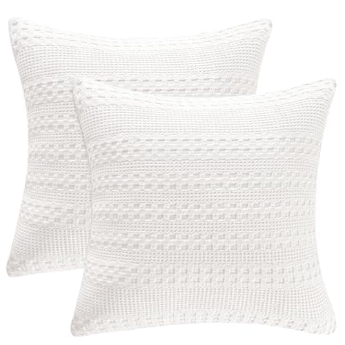 PHF 100% Cotton Waffle Weave Euro Sham Covers, 2 Pack 26" x 26" Bed Pillow Covers for Elegant Home Decor, No Filling, Luxury Aesthetic Soft Euro Pillow Cases for Bed, White - Image 1