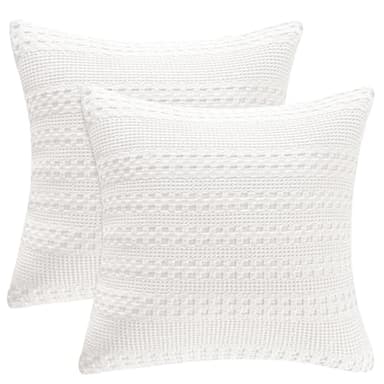 PHF 100% Cotton Waffle Weave Euro Sham Covers, 2 Pack 26" x 26" Bed Pillow Covers for Elegant Home Decor, No Filling, Luxury Aesthetic Soft Euro Pillow Cases for Bed, White - Image 1