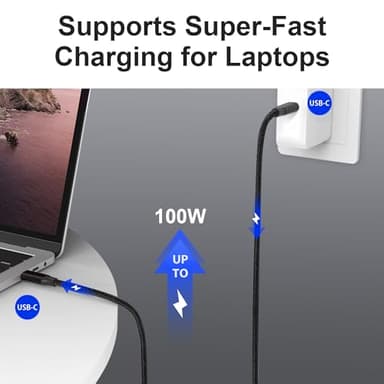 Elfesoul USB C to C Cable, 3.2 Gen 2 USB-C Cable 10ft - 4K UHD 20Gbps 100W PD Fast Charging Cable for MacBook Pro, for iPad Pro, Nylon Braided, Black. - Image 2