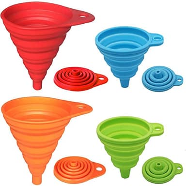 KongNai Kitchen Funnel Set 4 Pack, Small and Large, Kitchen Gadgets Accessories Foldable Silicone Collapsible Funnels for Filling Water Bottle Liquid Transfer Food Grade - Image 1
