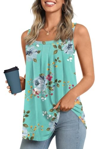 LONGYUAN Womens Tank Tops Summer Sleeveless Tunic Square Neck Mint Green 4X-Large - Image 2
