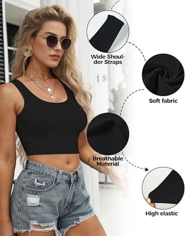 2Pcs Tank Tops for Women, U Neck Sleeveless Crop Tops, Basic Cropped Racerback Going Out Tops Athletic Sports Shirts, S, Black+White - Image 3
