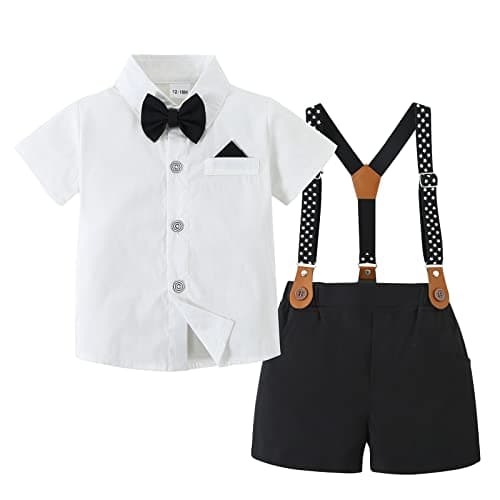nilikastta Toddler Boy Outfits Toddler Suit For Boys Toddler Outfits For Boys Summer Formal Short Shirt/Bowtie/Suspender 2-3T - Image 1