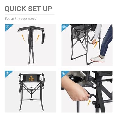 EVER ADVANCED Portable 30.7" Seat Height Tall Folding Camping Chair Directors Chair High Foldable Bar Stool with Side Table for Makeup Artist, Sports Event, Craft Show, Supports 350LBS Black Grey - Image 8