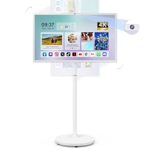 27-Inch Portable Smart TV on Wheels with Touch Screen Monitor | 8G RAM +128G Storage | 8-core CPU Qualcomm | Built-in 6-8H Battery | 8MP Webcam | Android 13 OS | Full Swivel Rotation | Remote Control