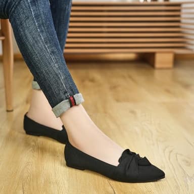 HIULYCENCE Women's Flats Shoes Pointed Toe Ballet Flats with Bow Comfortable Knit Dressy Flats Black US8 - Image 7
