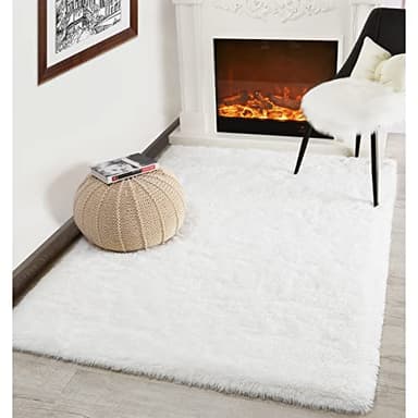Kimicole 8x10 Large Area Rugs for Living Room Bedroom, Soft Fluffy Shaggy Rug, Non-Slip Fuzzy Furry Rugs for Nursery Kids Room Dorm Room Home Decor, High Pile Indoor Plush Floor Carpet (White) - Image 8