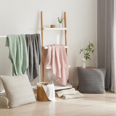 PHF 100% Cotton Waffle Weave Euro Sham Covers, 2 Pack 26" x 26" Bed Pillow Covers for Elegant Home Decor, No Filling, Luxury Aesthetic Soft Euro Pillow Cases for Bed, White - Image 7